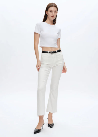 Bayeas Emily Mid Rise Raw Hem Bootcut Pants - White