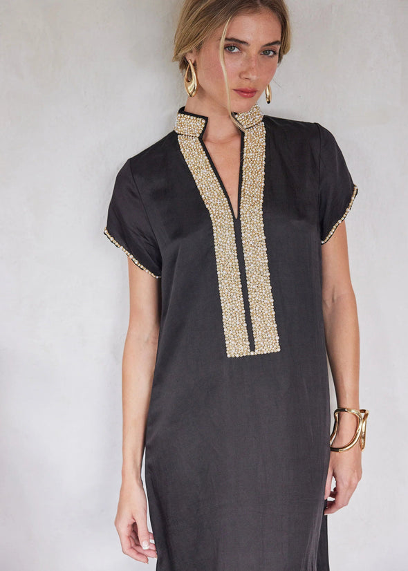 Bella Tu Pearl Cap Sleeve Caftan - Black