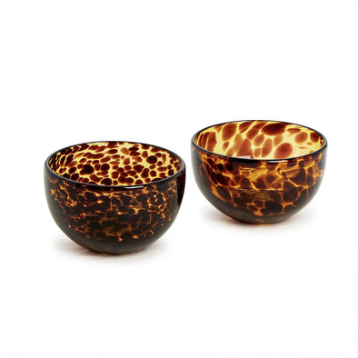 Two's Company Set of 2 Tortoise Print Tidbit Bowl - Glass