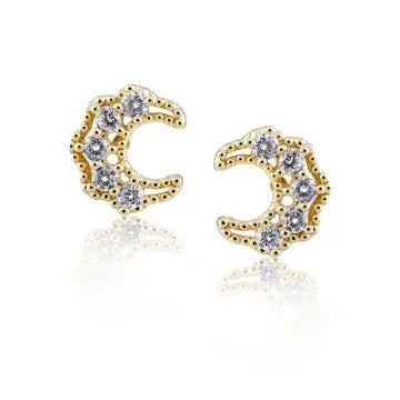 Sahira Crested Moon Studs - Gold