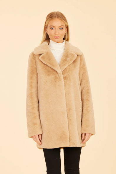 Dolce Cabo Faux Fur Long Coat - Champagne