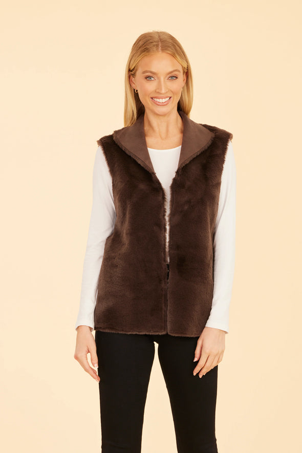 Dolce Cabo Faux Fur Reversible Plush Vest - Brown