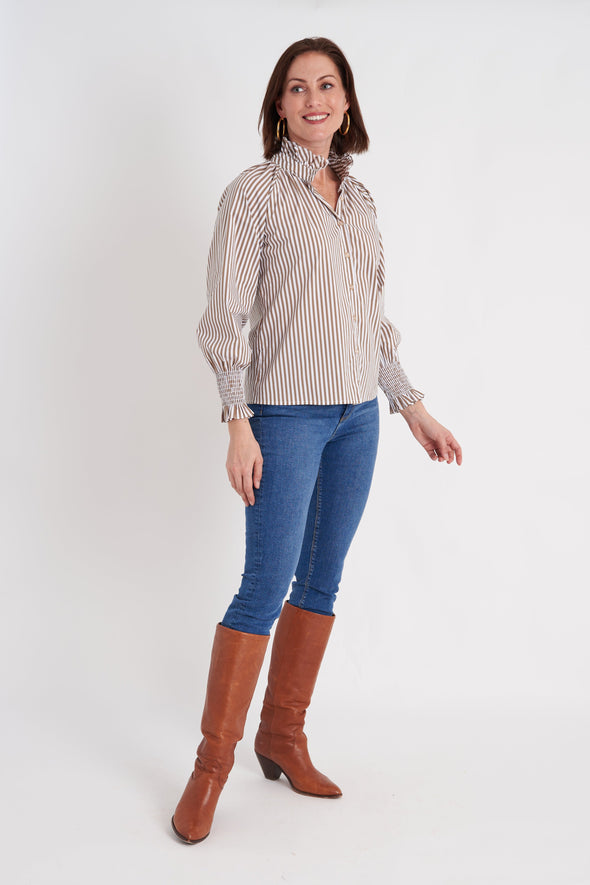 Frau Blouse - Taupe Stripe