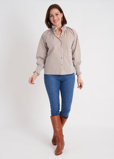 Frau Blouse - Taupe Stripe