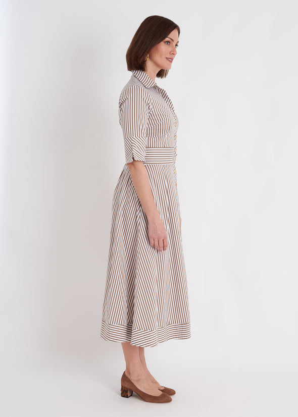 Monaco Dress - Taupe Stripe