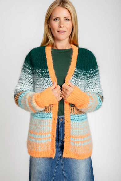 Burgess Space Dye Oversized Cardigan - Green/Orange