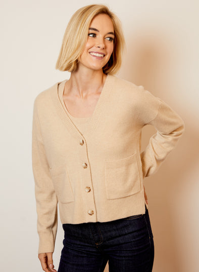 Design History Cashmere Vneck Cardigan - Eco Beige