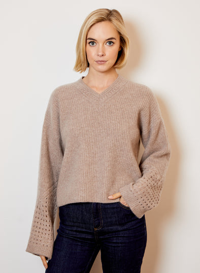 Design History Cashmere Pointelle Sweater - Toast