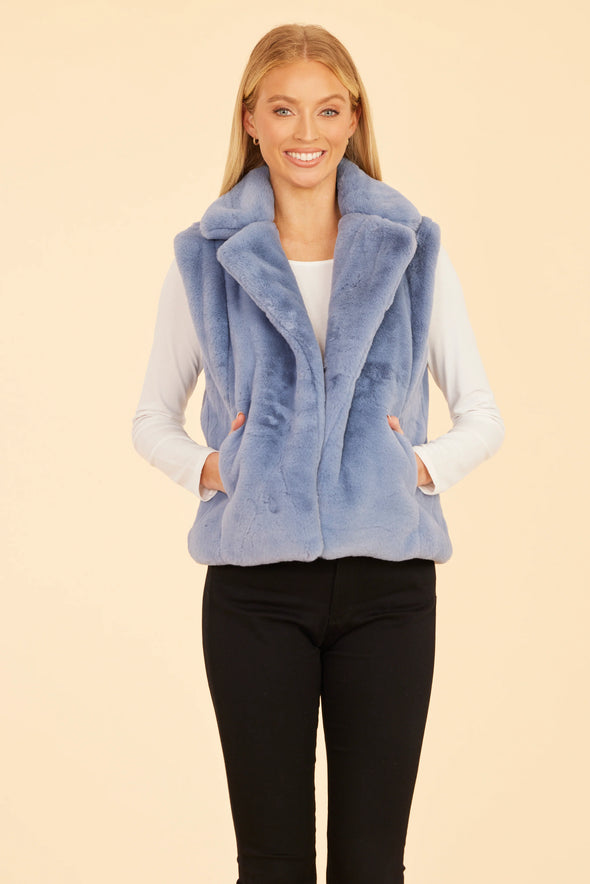 Dolce Cabo Faux Fur Notch Collar Vest - Light Blue