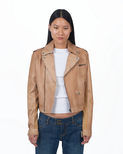 Jackett NY Piper Patina Leather Jacket - Au Lait