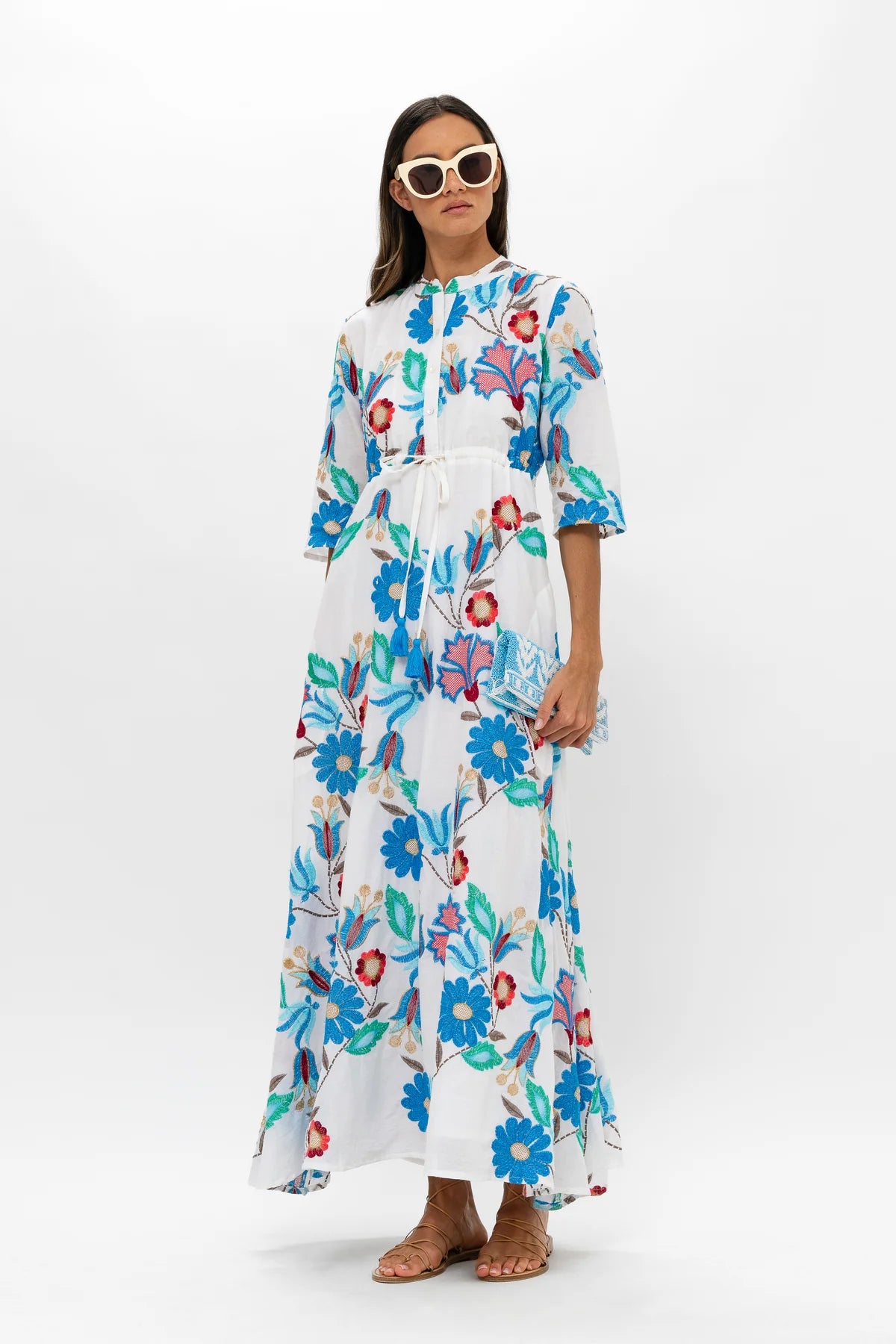 Oliphant Cinched Shirt Maxi Dress Monet Multi