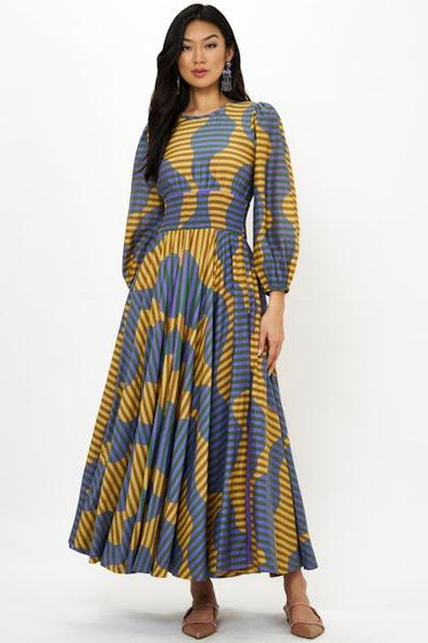 Oliphant Crew Neck Smocked Waist Maxi - Haring Saffron