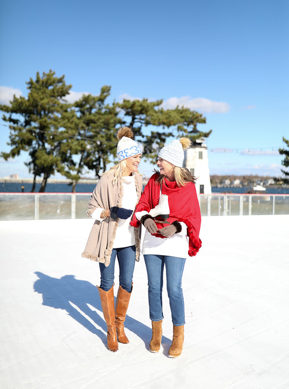 Pom Pom Hat - Red Faux Fur