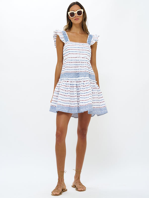 Oliphant Smocked Square Neck Mini Dress - Ellis Blue