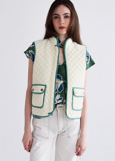 Never A Wallflower Quilted Bomber Vest - Ivory