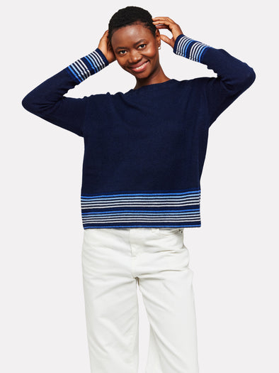 Brodie Mini Stripe Pearl Crew - Navy