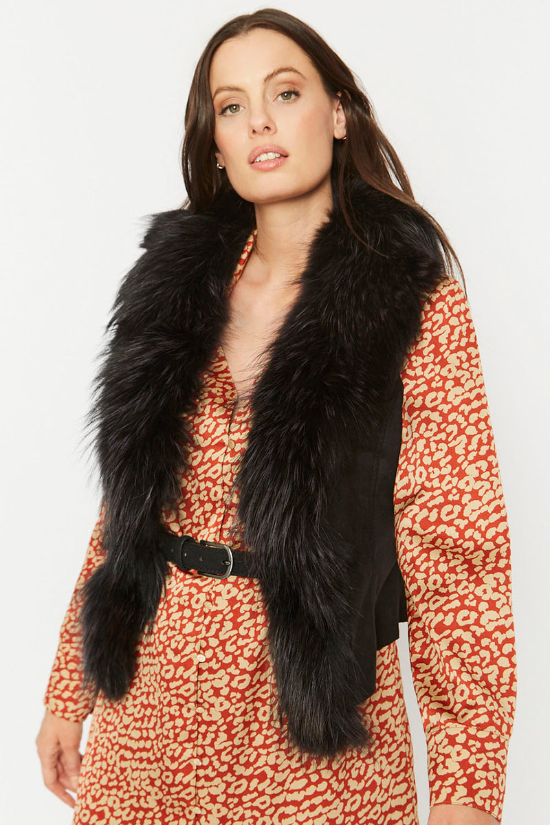 Jayley Fox Fur Faux Suede Gilet - Black – CK Bradley