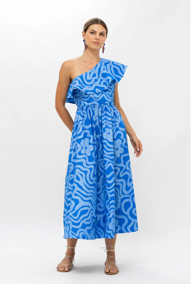 Oliphant One Shoulder Ruffle Maxi- Ashbury Blue