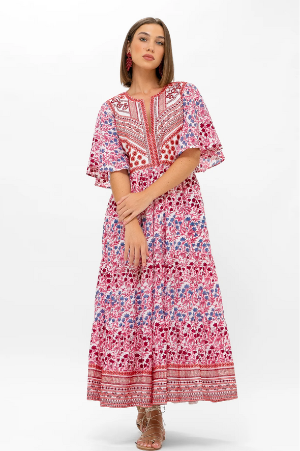 Oliphant Flirty V-Neck Maxi Mendoza Coral