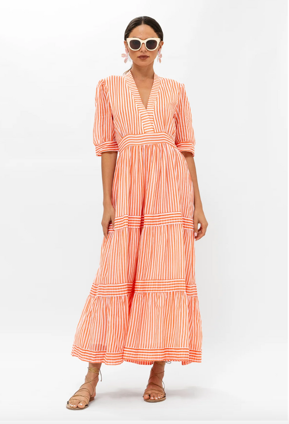 Oliphant Vneck Cuffed Maxi - Playa Coral