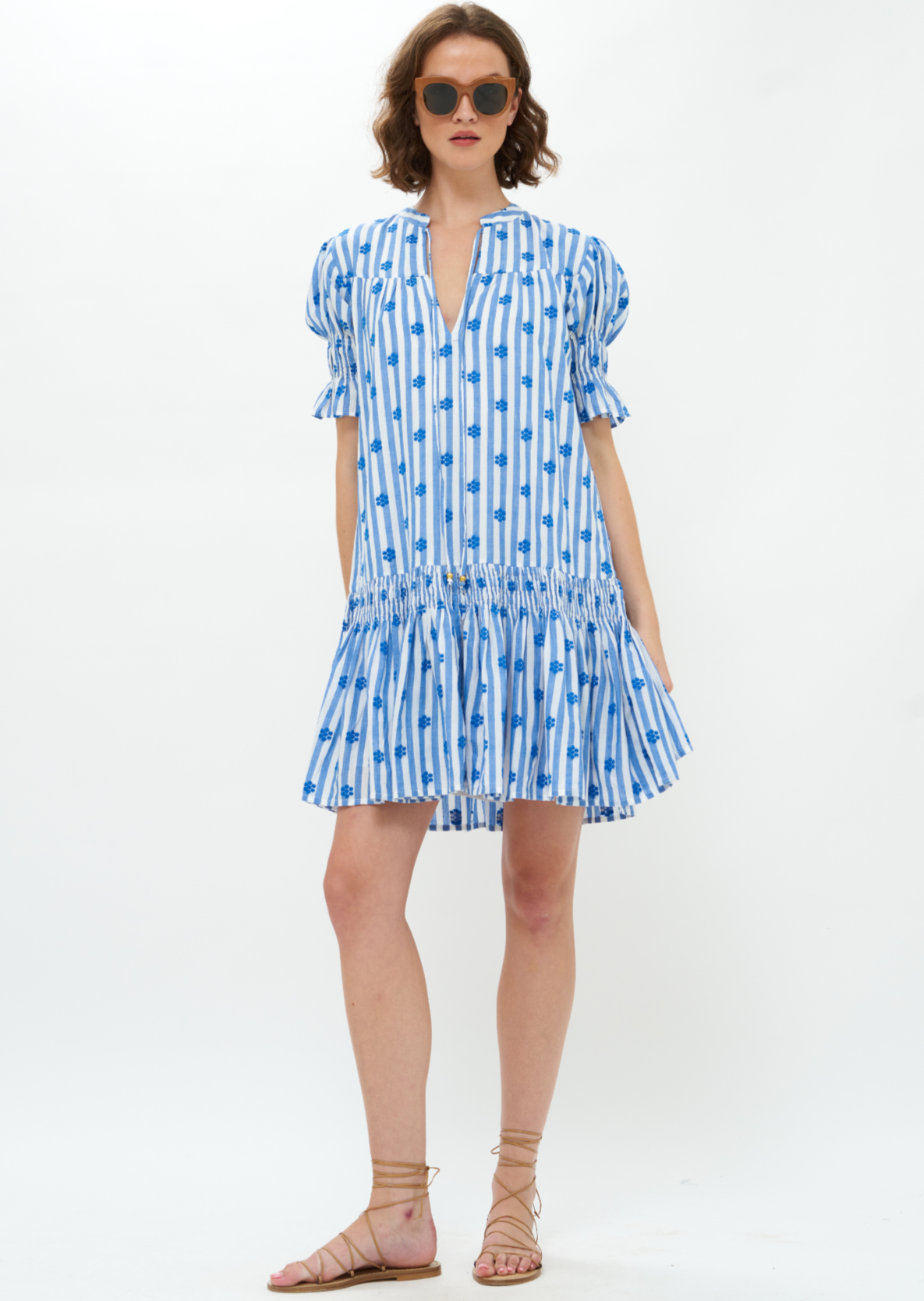 Oliphant Smocked Drop Mini Dress Capri Blue