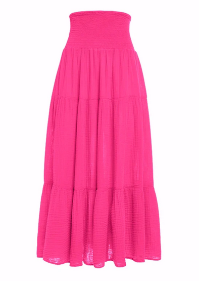 Felicite Smocked Maxi Skirt - Hot Pink