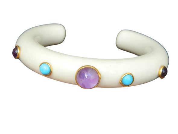 Bangle Bracelet - White w/Purple & Turquoise