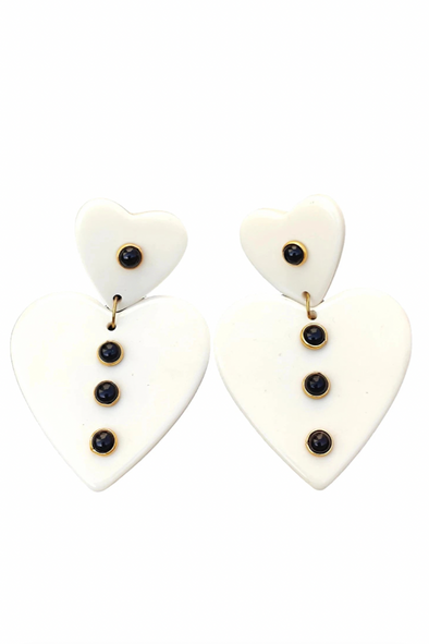 Double Heart Earrings - Ivory / Lapis