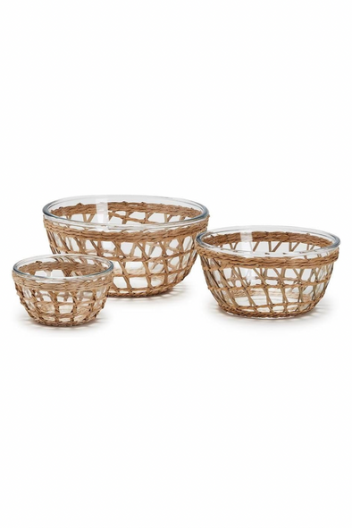 Two's Company Island Chic Glass Bowls with Hand-Woven Lattice