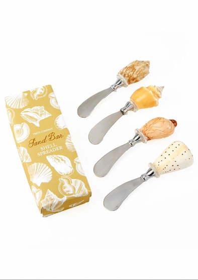 Two's Company Sand Bar Shell Spreader in Gift Box Assorted 4 Shells - Shell/Stainless Steel