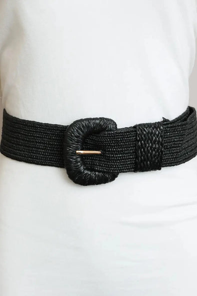 Leto Raffia Belt - Black