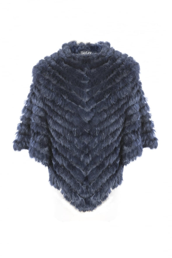 Jayley Coney Fur Artic Poncho - Navy