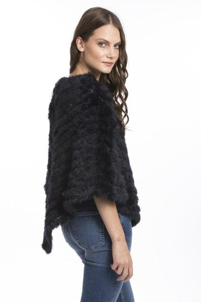 Jayley Coney Fur Artic Poncho - Navy