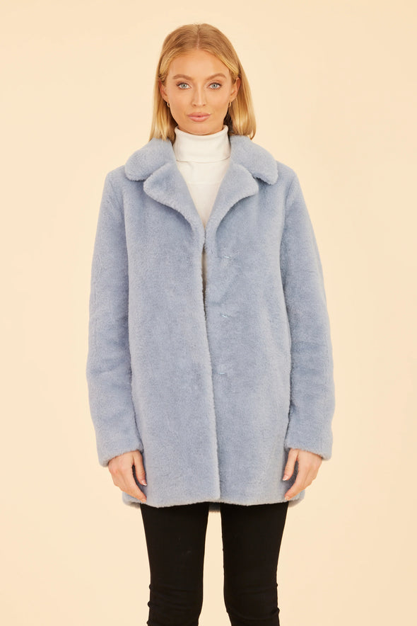 Dolce Cabo Faux Fur Long Coat - Light Blue