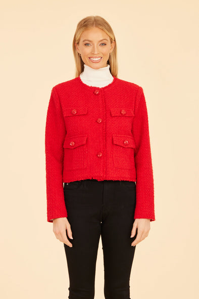 Dolce Cabo Tweed Cropped Jacket - Red