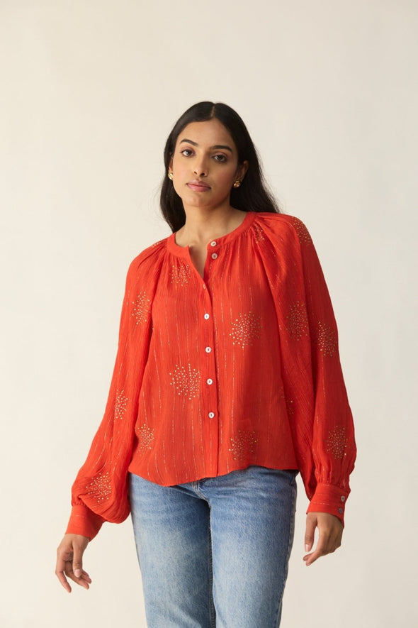 Calling June Mandarin Blouse - Orange